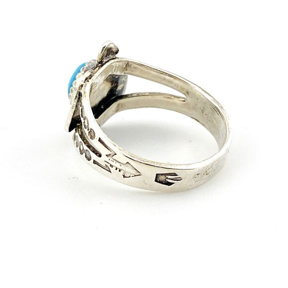 Bell Trading Post Thunderbird Ring Cigar Band Turquoise Cabochon Sz 4.75 Signed - Picture 4 of 12